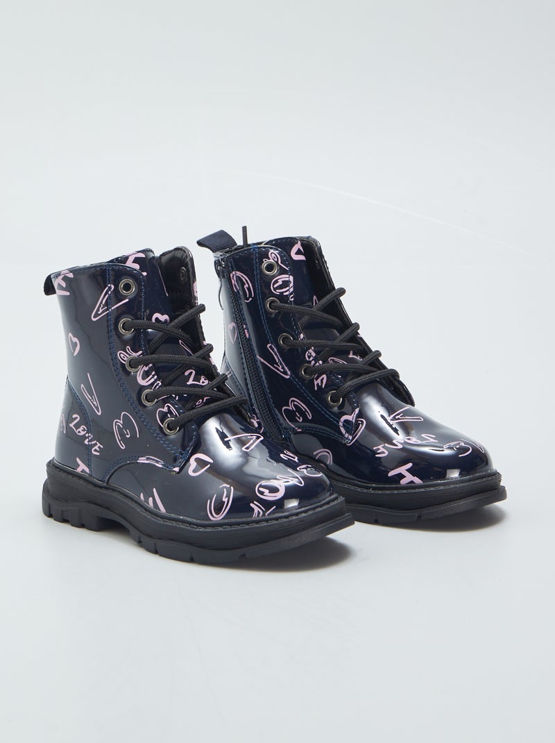 Botines de charol con inscripciones AZUL - Kiabi