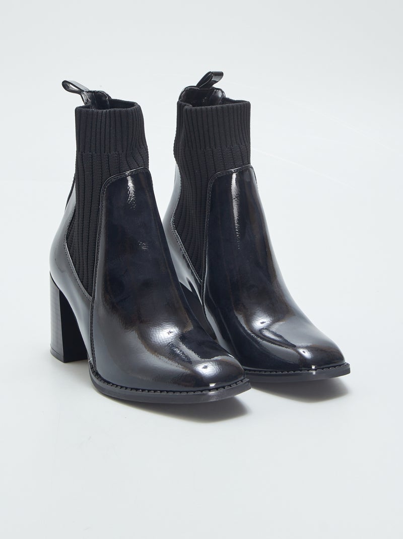 Botines de charol con tacón Negro - Kiabi