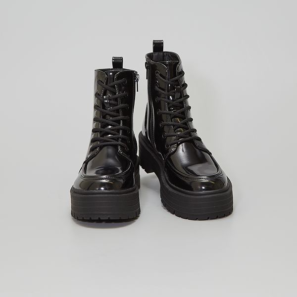 Botines de charol sintético estilo montañero Mujer talla 34 a 48 - NEGRO -  Kiabi - 35,00€