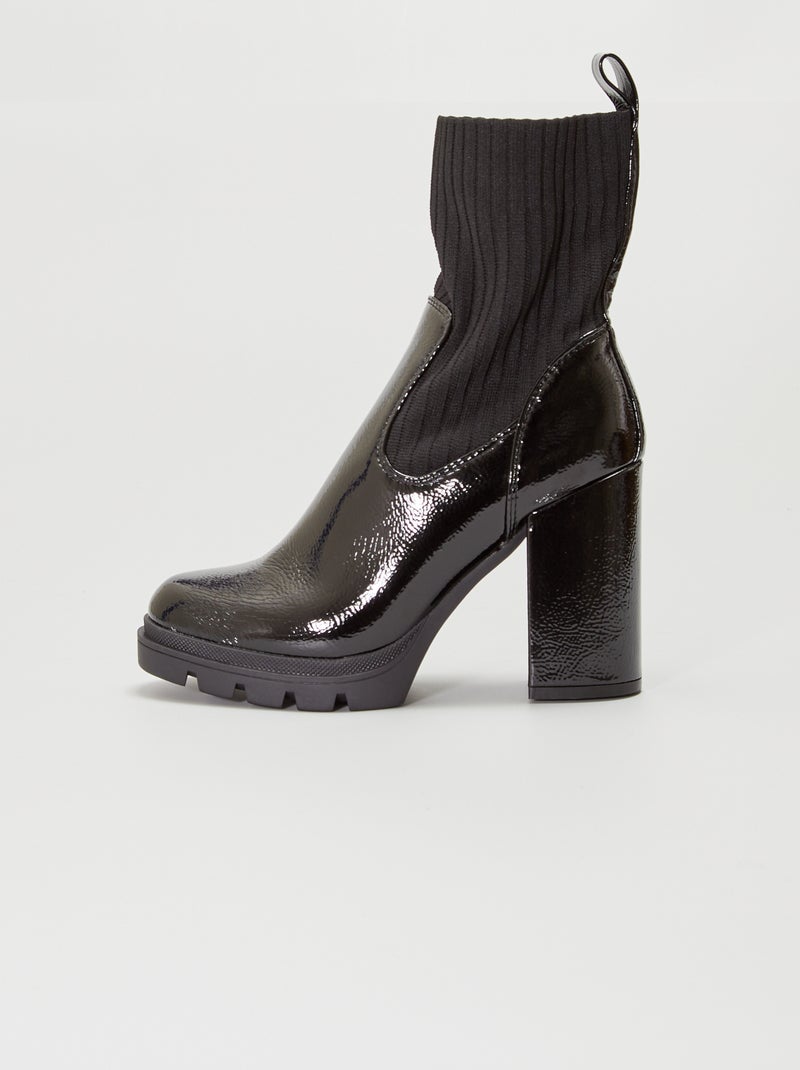 Botines de charol tipo calcetines negro - Kiabi