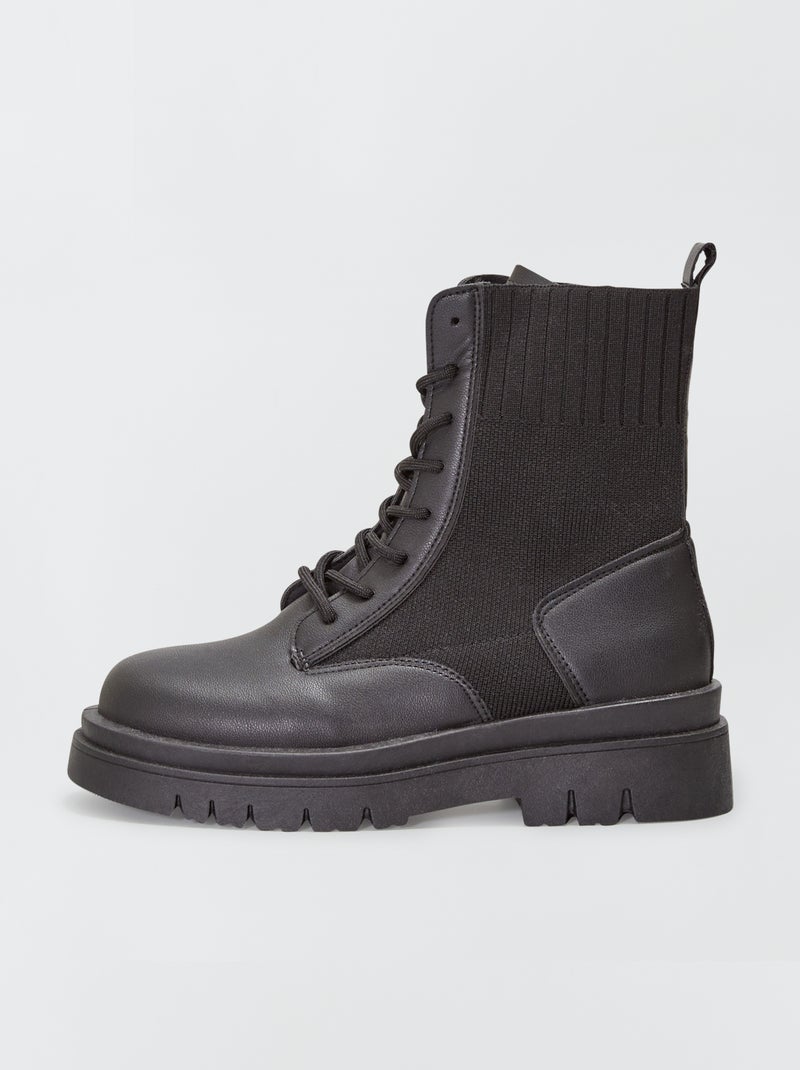 Botines de dos materiales con cordón NEGRO - Kiabi