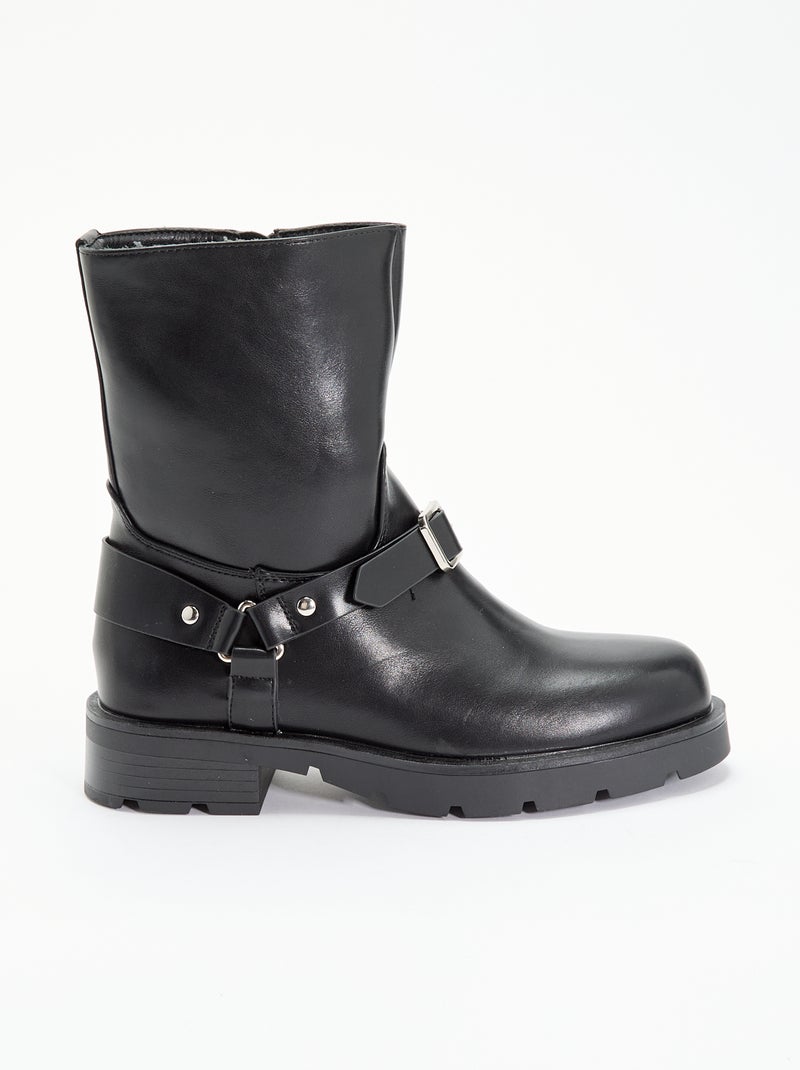 Botines de efecto charol con tiras decorativas Negro - Kiabi