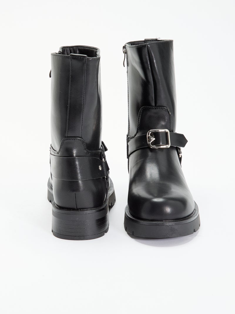 Botines de efecto charol con tiras decorativas Negro - Kiabi