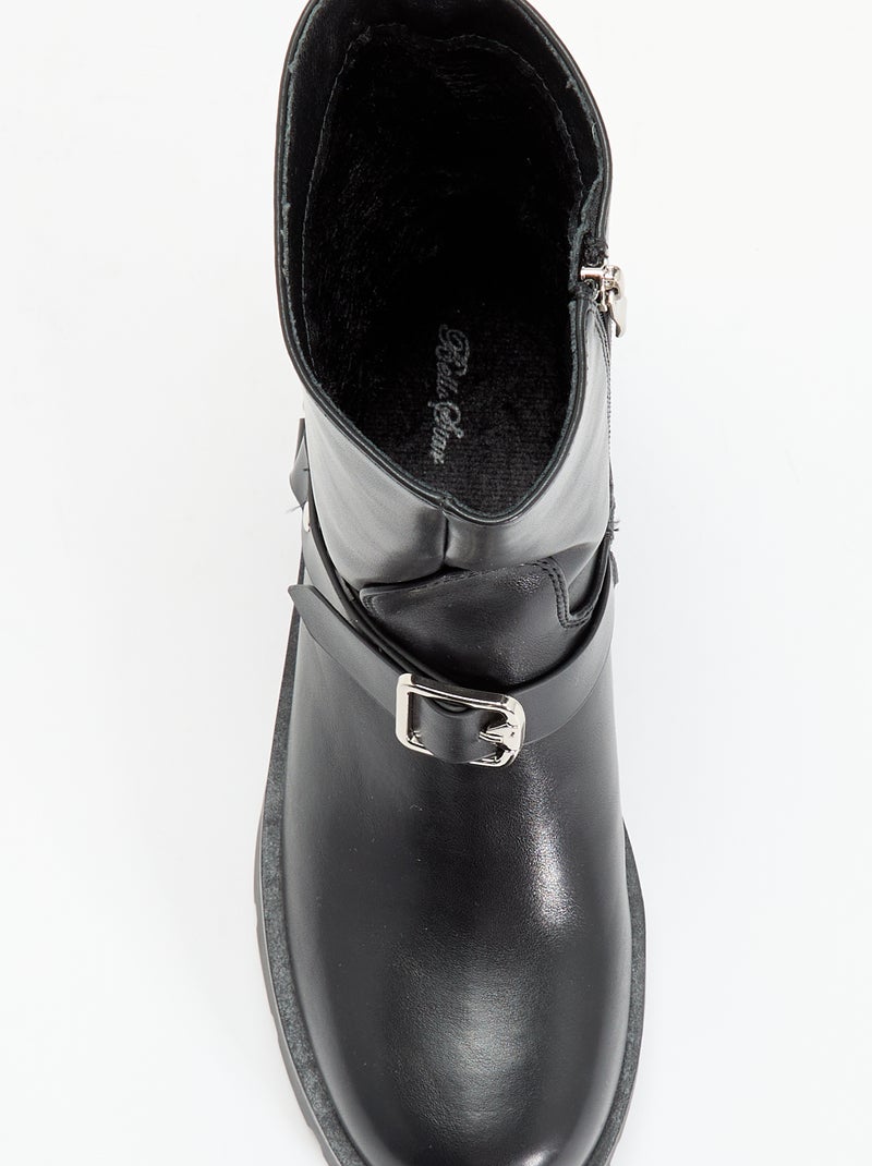 Botines de efecto charol con tiras decorativas Negro - Kiabi