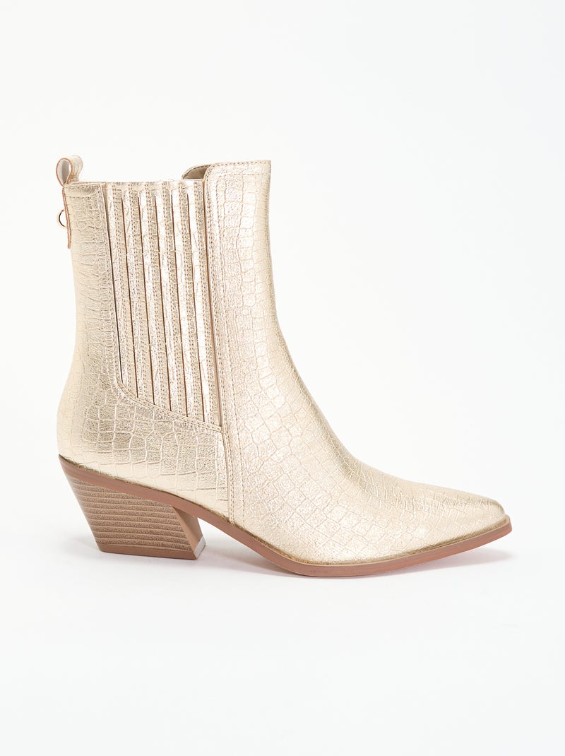 Botines de efecto charol y texturizados con tacón Amarillo - Kiabi