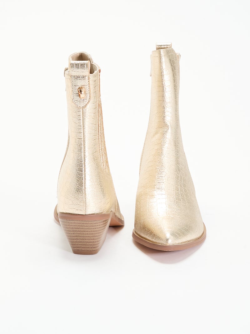 Botines de efecto charol y texturizados con tacón Amarillo - Kiabi