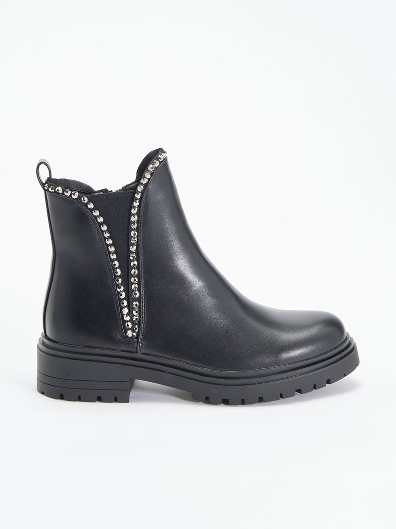 Botines de imitación con strass Negro - Kiabi