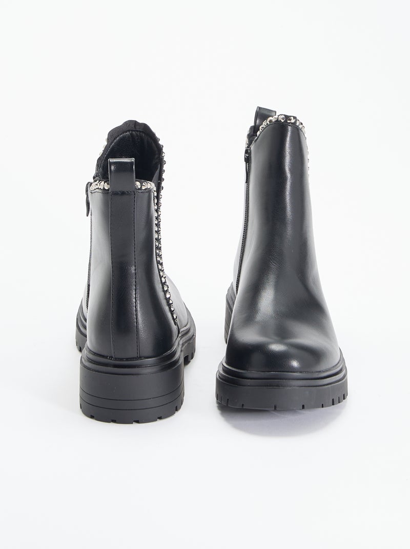 Botines de imitación con strass Negro - Kiabi