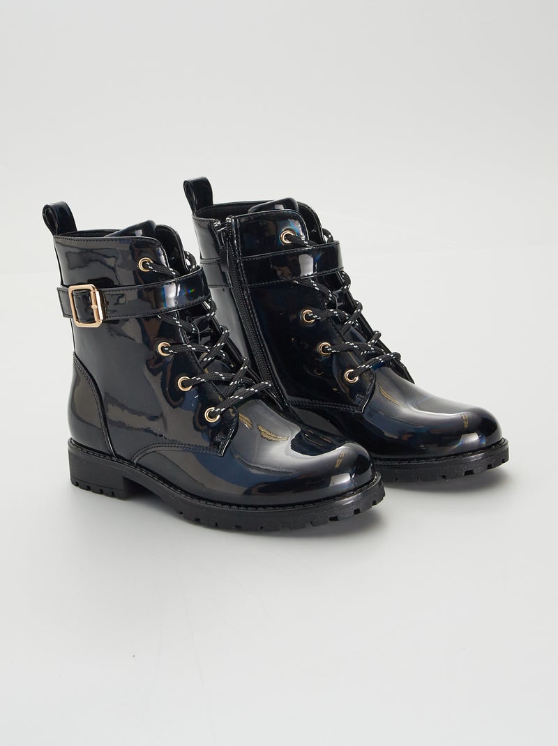 Botines de material sintético liso NEGRO - Kiabi