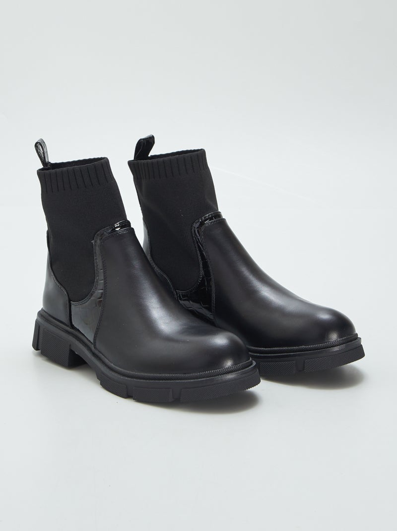Botines de material sintético y charol NEGRO - Kiabi