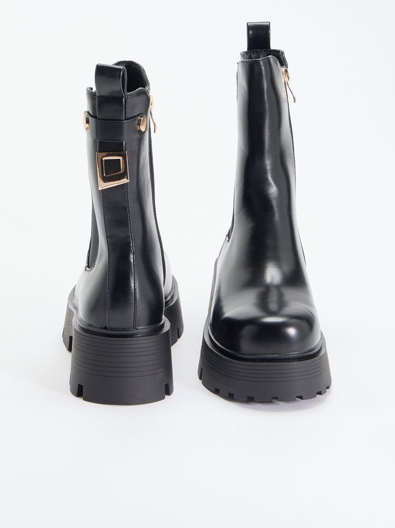 Botines de media caña de polipiel Negro - Kiabi