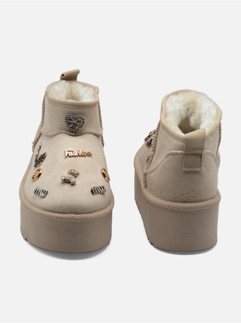 Botines de mujer para ponerse - C M Crema - Kiabi