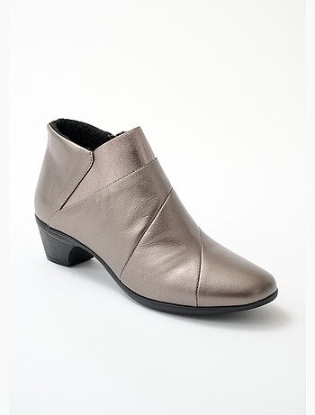 Botines de piel con cremallera y corte ancho - afibel