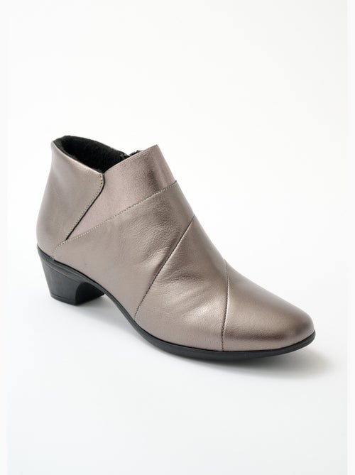 Botines de piel con cremallera y corte ancho - afibel - Kiabi