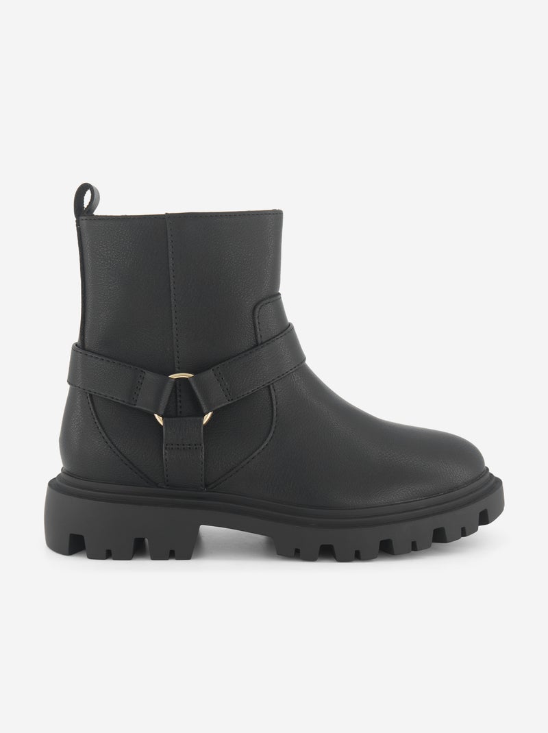 Botines de polipiel con correas decorativas Negro - Kiabi