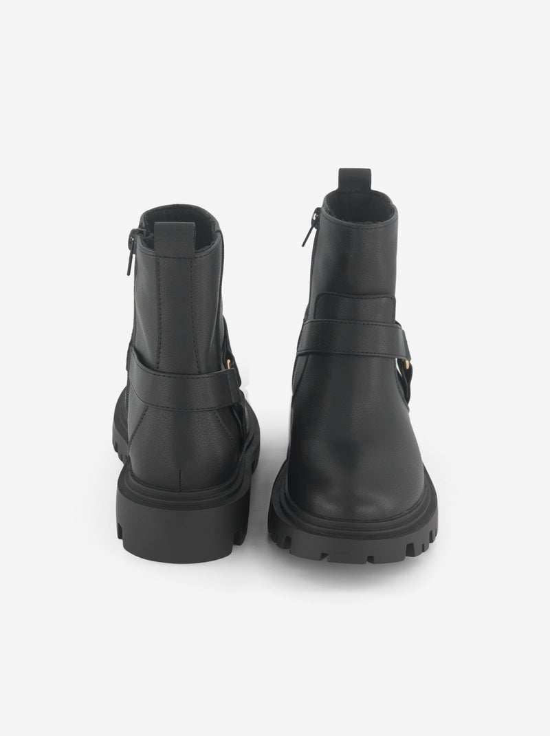 Botines de polipiel con correas decorativas Negro - Kiabi