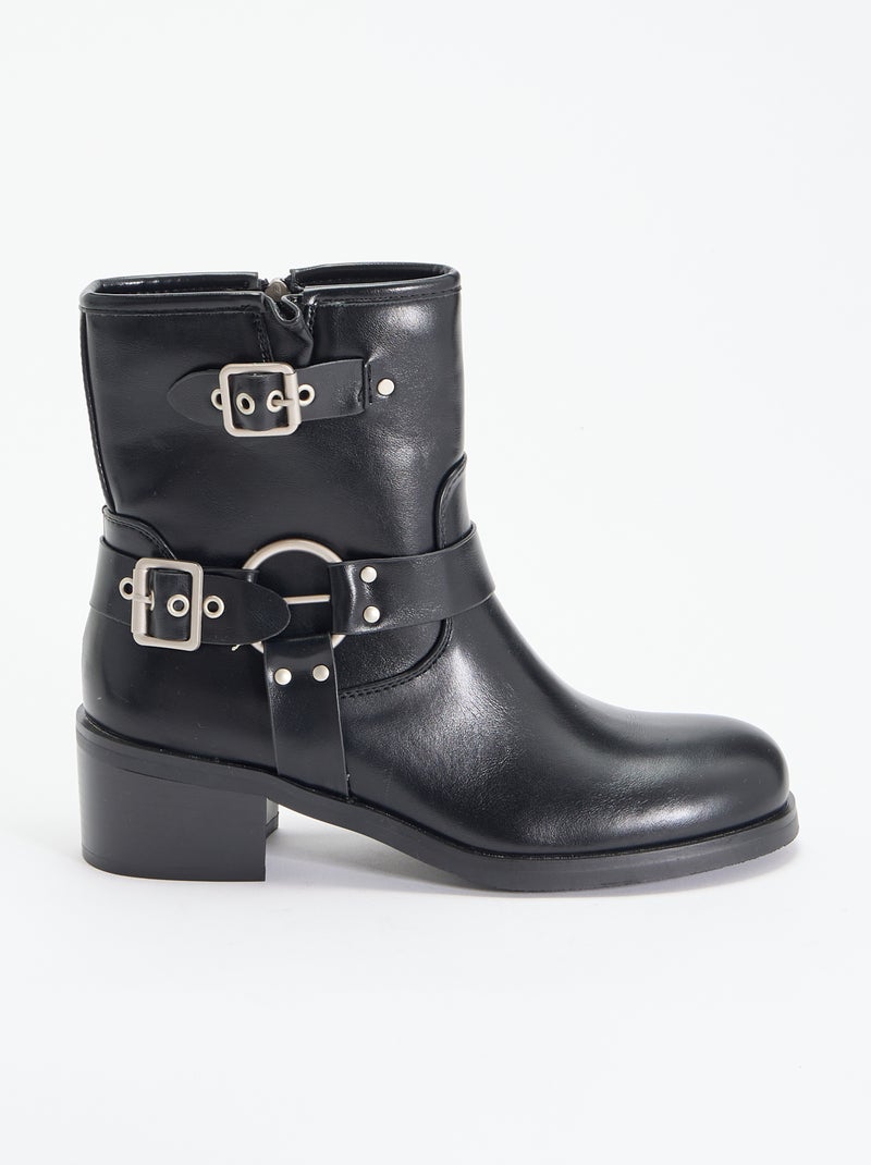Botines de símil piel con hebillas decorativas Negro - Kiabi