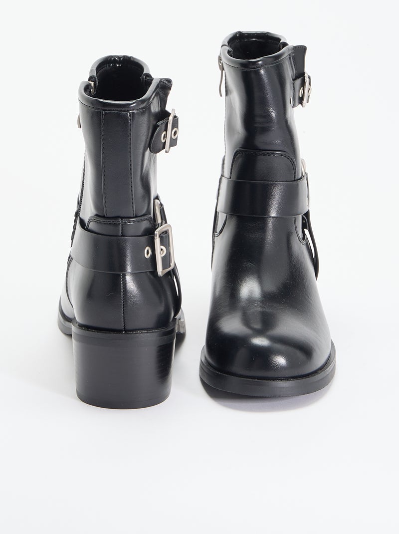 Botines de símil piel con hebillas decorativas Negro - Kiabi