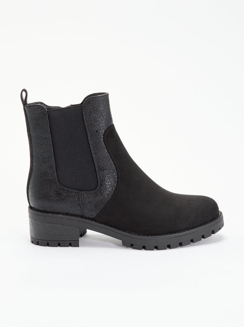 Botines de símil texturizado y antelina Negro - Kiabi
