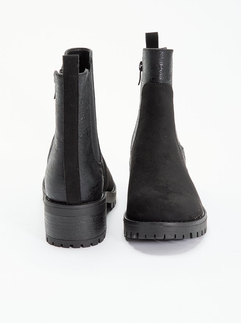 Botines de símil texturizado y antelina Negro - Kiabi