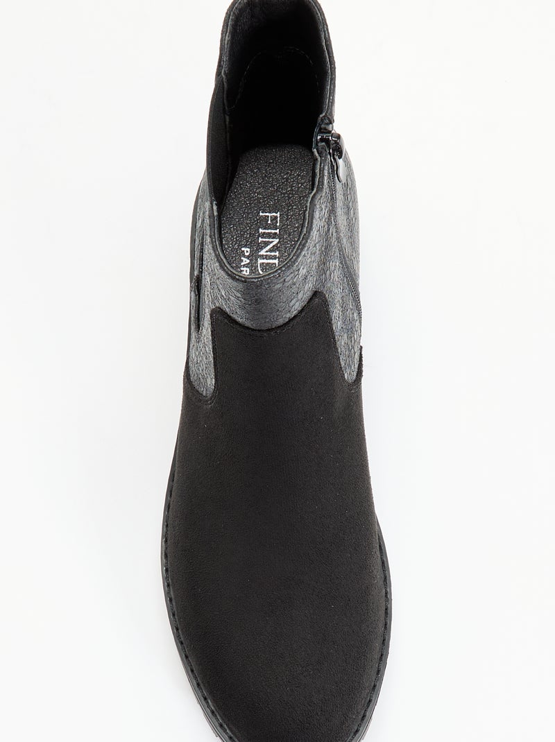 Botines de símil texturizado y antelina Negro - Kiabi