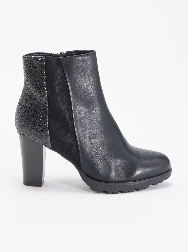 Botines de tacón alto con lentejuelas Negro - Kiabi