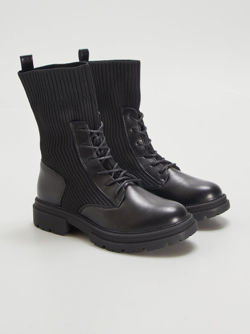 Botines de tacón con aplique de canalé NEGRO - Kiabi