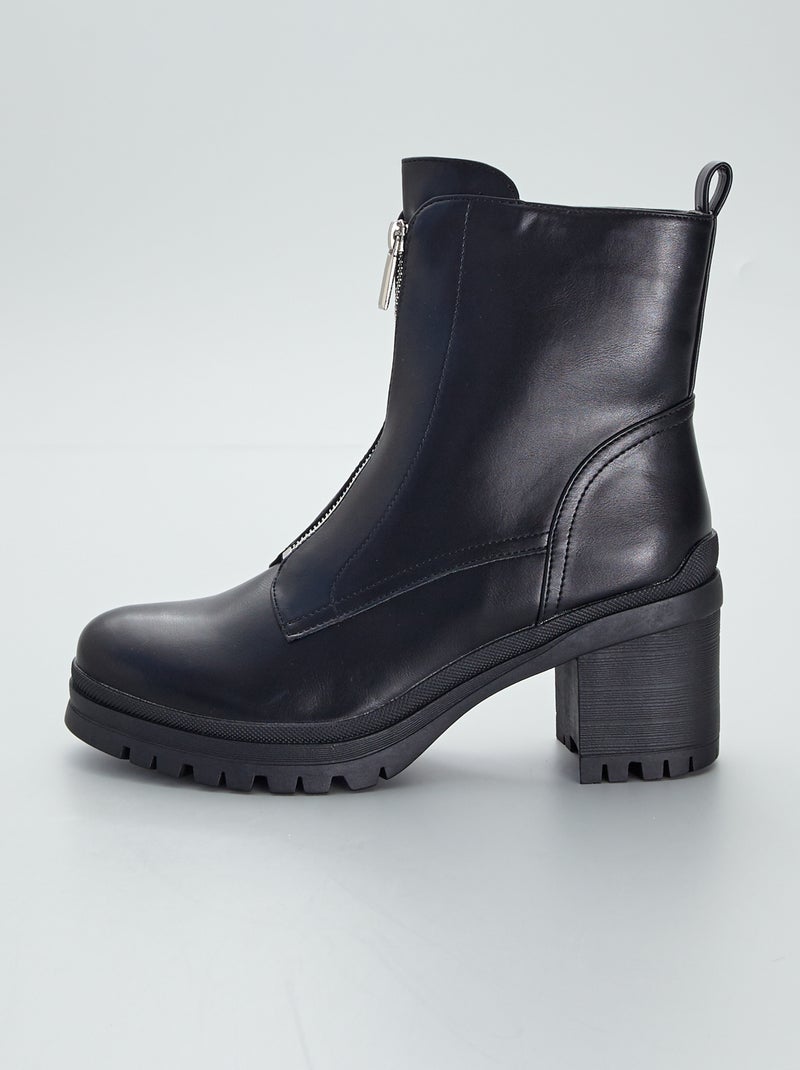 Botines de tacón con cremallera por delante negro - Kiabi