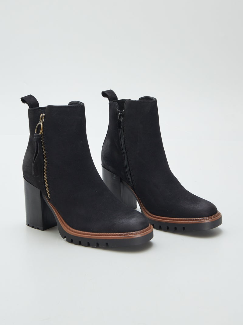 Botines de tacón de antelina NEGRO - Kiabi