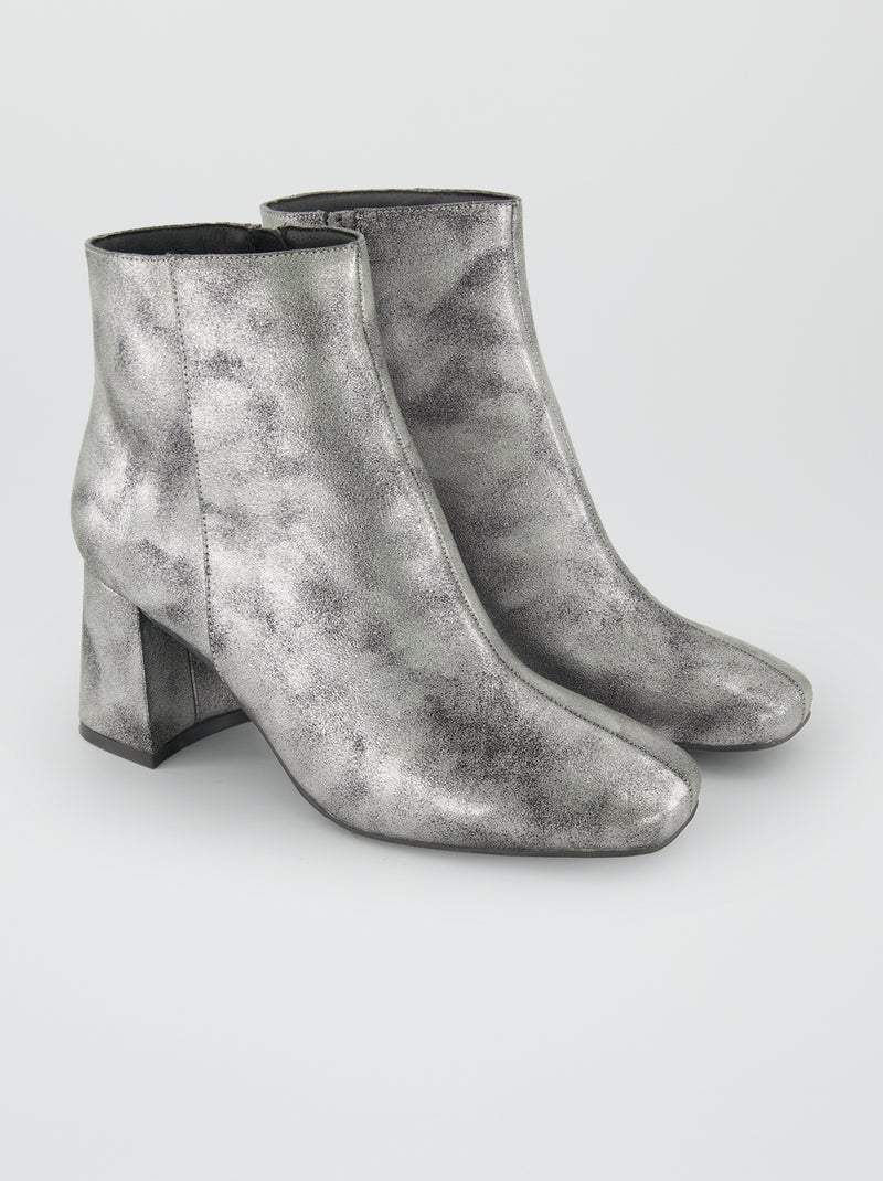 Botines de tacón metalizados negro - Kiabi