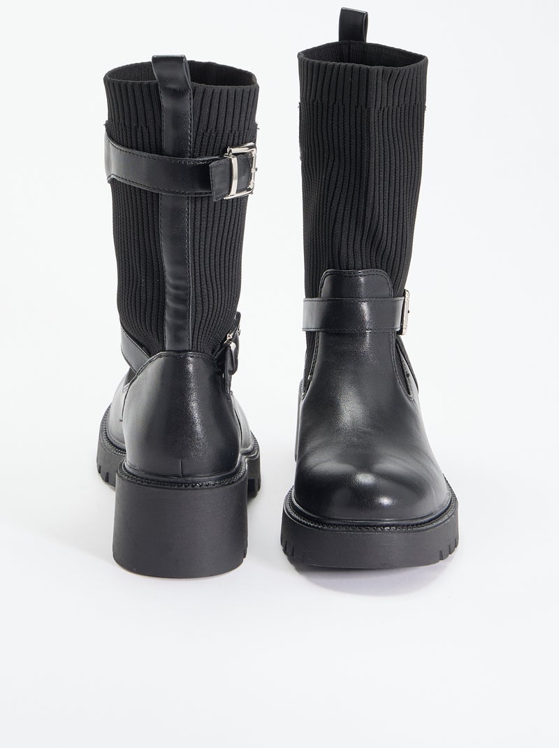 Botines efecto calcetín de imitación con hebilla Negro - Kiabi