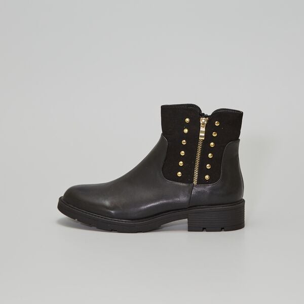 Botines en dos materiales Mujer talla 34 a 48 - negro - Kiabi - 39,00€