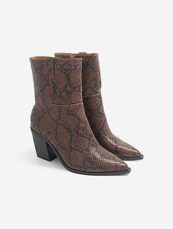 Botines estilo cowboy imitación piel de serpiente