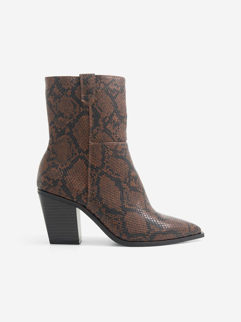 Botines estilo cowboy imitación piel de serpiente Marron - Kiabi