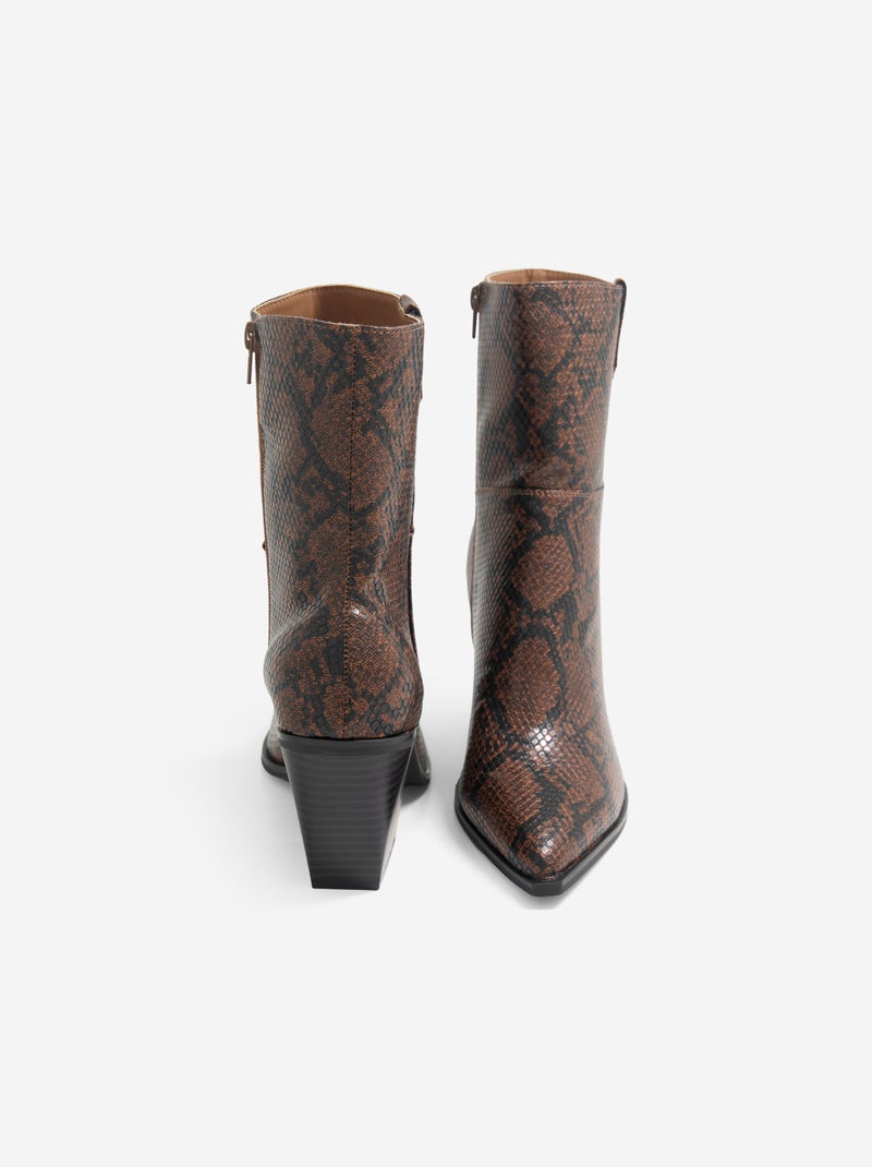 Botines estilo cowboy imitación piel de serpiente Marron - Kiabi