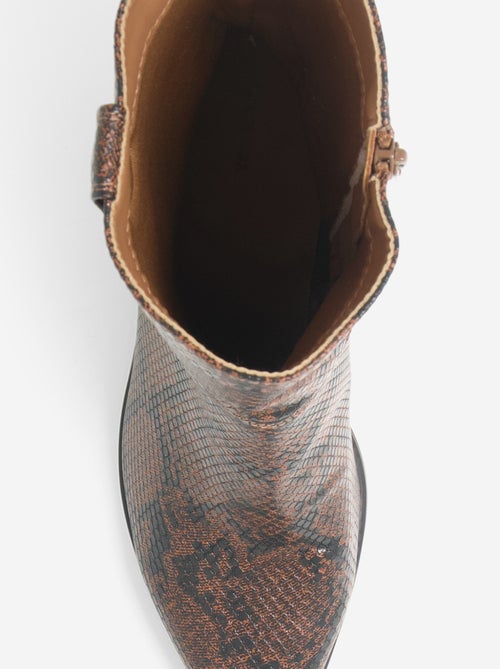 Botines estilo cowboy imitación piel de serpiente - Kiabi