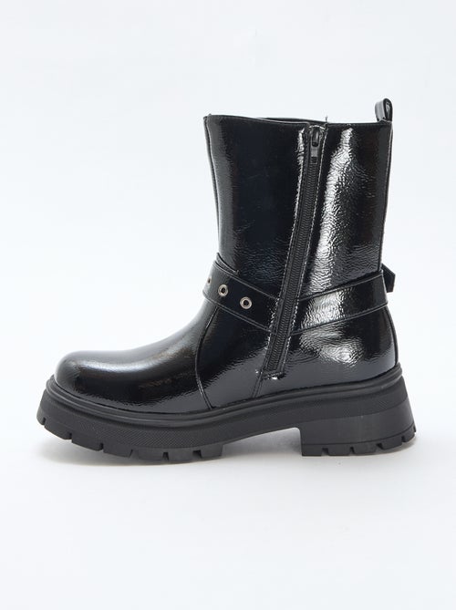 Botines estilo motero en charol liso - Kiabi