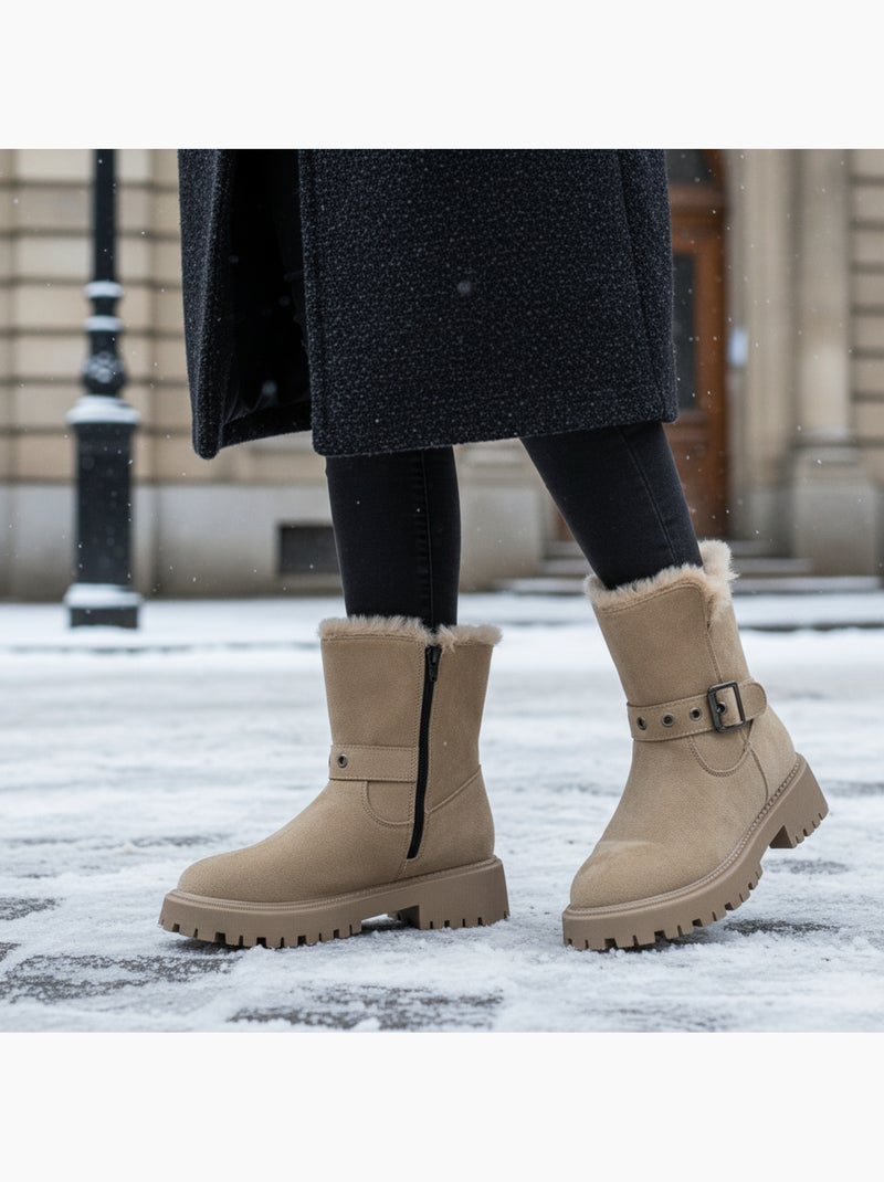 Botines forradas mujer ante cremallera suela crantada ozabi Taupe - Kiabi
