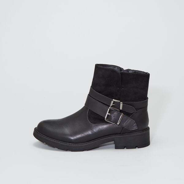 Botines moteros con hebillas Mujer talla 34 a 48 - negro - Kiabi - 39,00€