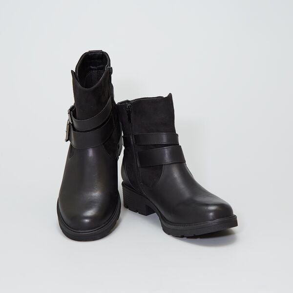 Botines moteros con hebillas Mujer talla 34 a 48 - negro - Kiabi - 39,00€