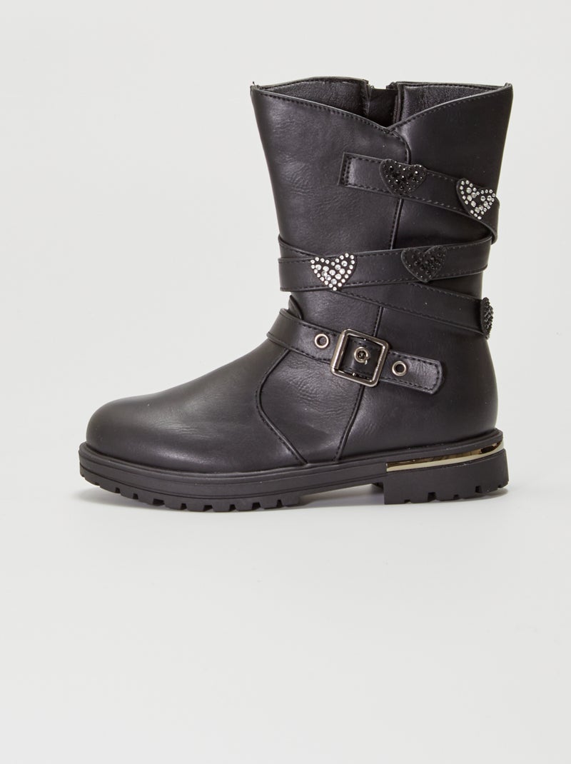 Botines moteros con strass negro - Kiabi