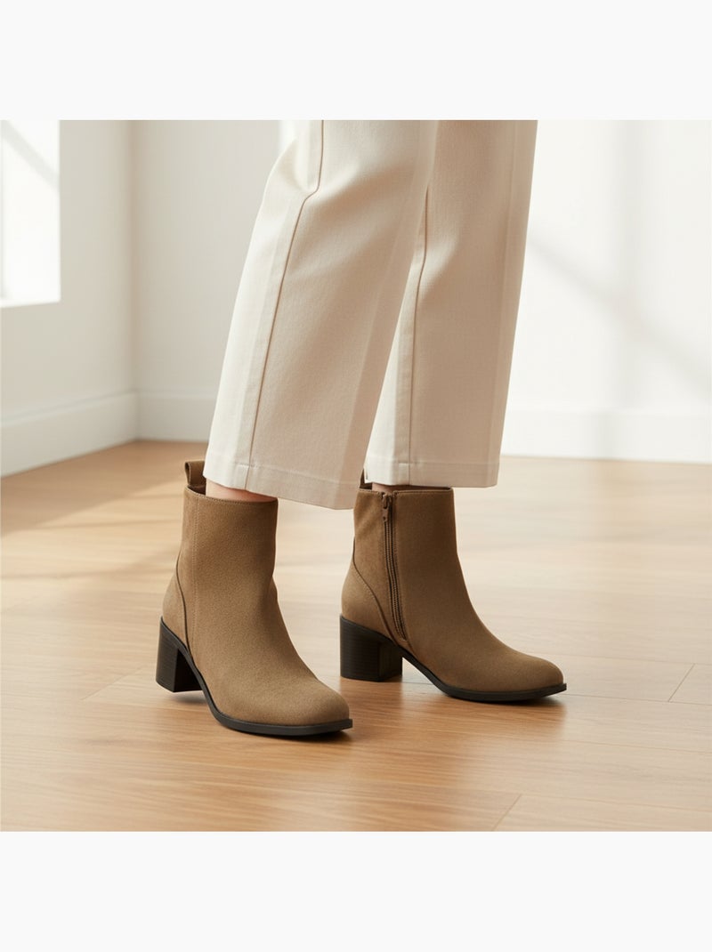Botines mujer ante cremallera tacón bloque 5 cm ozabi Marrón caramelo - Kiabi