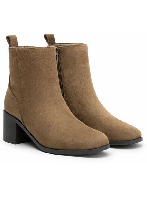 Botines mujer ante cremallera tacón bloque 5 cm ozabi - Kiabi Botines mujer ante cremallera tacón bloque 5 cm ozabi - Kiabi