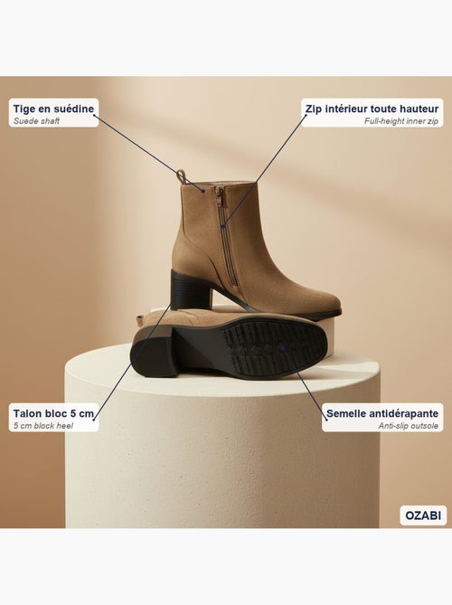Botines mujer ante cremallera tacón bloque 5 cm ozabi - Kiabi Botines mujer ante cremallera tacón bloque 5 cm ozabi - Kiabi