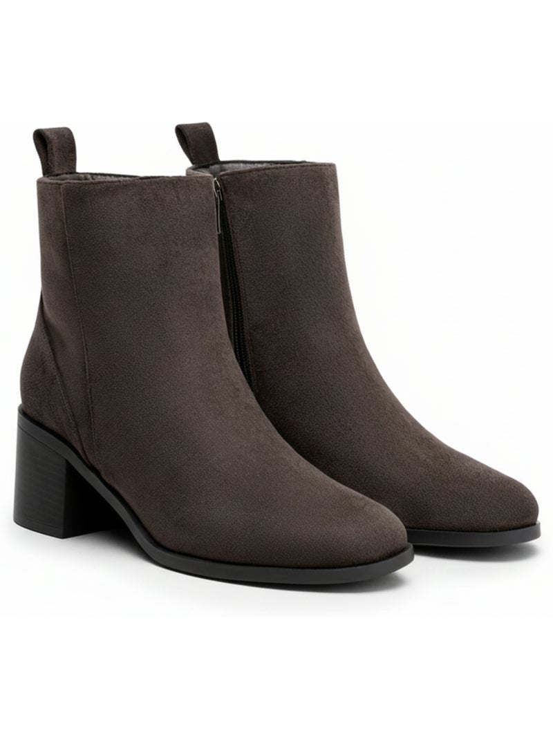 Botines mujer ante cremallera tacón bloque 5 cm ozabi Marrón - Kiabi