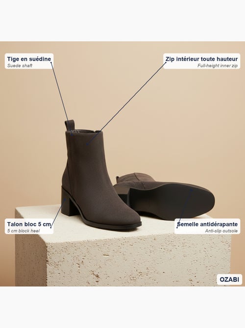 Botines mujer ante cremallera tacón bloque 5 cm ozabi - Kiabi Botines mujer ante cremallera tacón bloque 5 cm ozabi - Kiabi