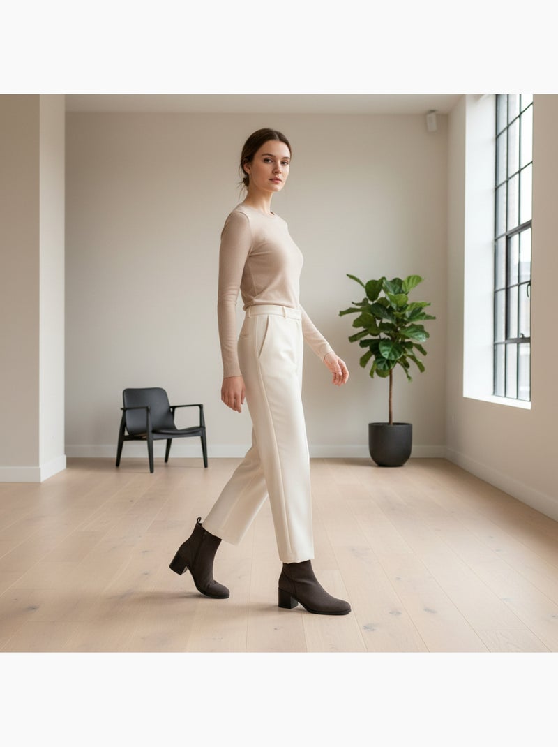 Botines mujer ante cremallera tacón bloque 5 cm ozabi Marrón - Kiabi