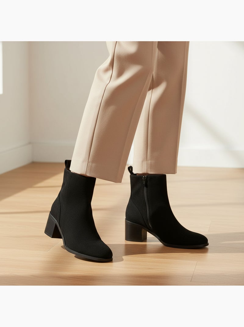 Botines mujer ante cremallera tacón bloque 5 cm ozabi Negro - Kiabi