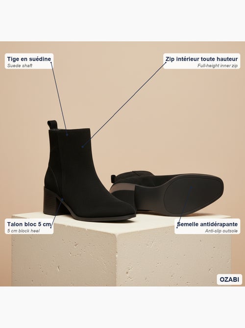 Botines mujer ante cremallera tacón bloque 5 cm ozabi - Kiabi Botines mujer ante cremallera tacón bloque 5 cm ozabi - Kiabi