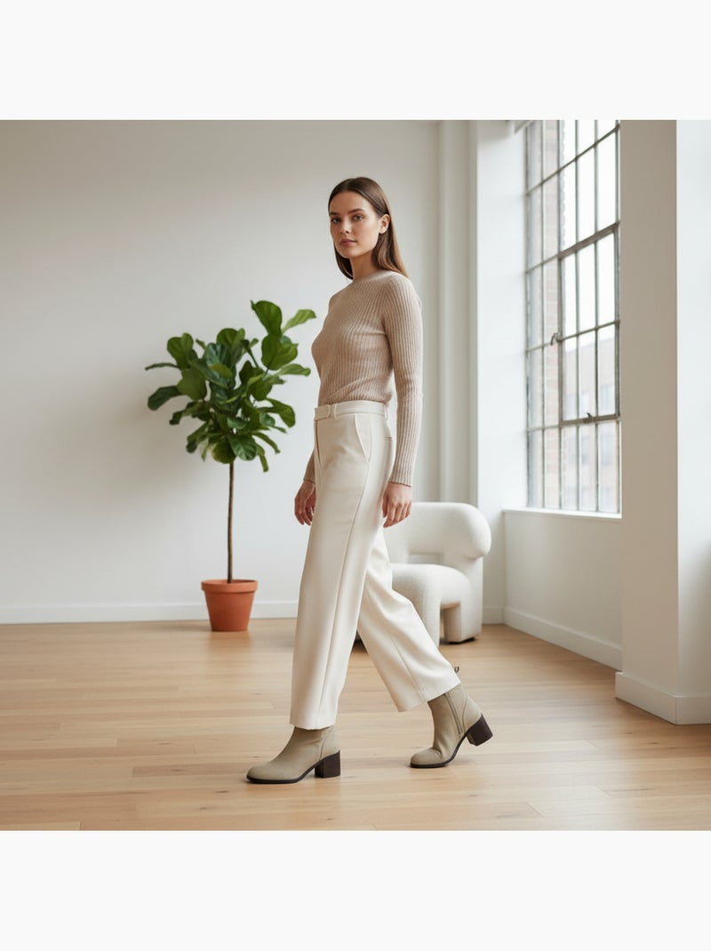 Botines mujer ante cremallera tacón bloque 5 cm ozabi Taupe - Kiabi